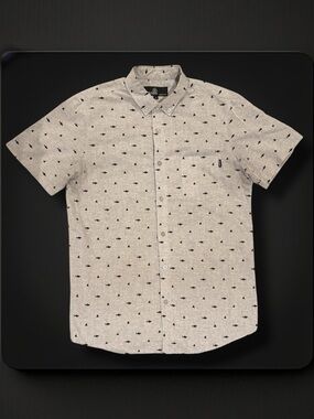 Molokai Surf Co. Shark Print Button Down Short Sleeve Shirt - Gray - Size M